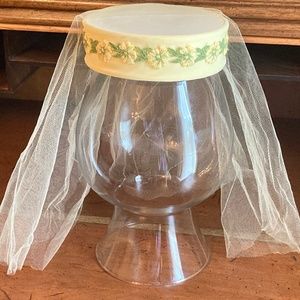 1950 Yellow Pill Box Hat with Full Veil 15 inch circumference